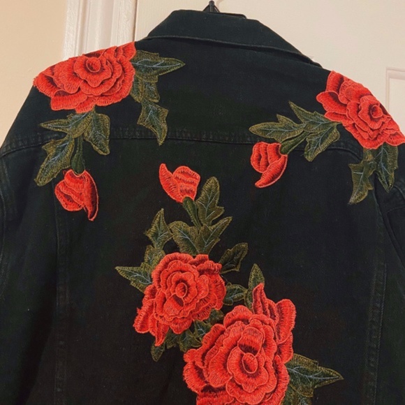 LF Jackets & Blazers - LF Carmar Oversized Black Denim Rose Patch Jacket